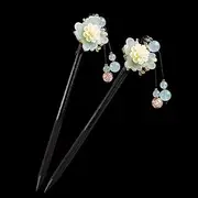 2pcs Chinese Traditional Flower Hair Sticks, Retro Wooden Hairpin, Elegant Flower Hair Chopsticks Hair Pin Chignon with Tassel (Style A)