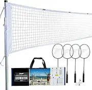 [Franklin Sports] Badminton Net Sets - Outdoor Backyard + Beach Badminton Net + Equipment Set - (4) Rackets + (2) Birdies + Portable Net Included - Adults + Kids Set