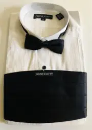 Vintage Wayne Scott Button Up Tuxedo Shirt W/Bowtie &Waist Belt 3PCS/SET NEW