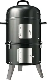 GasOne CSM-16 Vertical Smoker - 16 Inch Heavy Duty Charcoal BBQ Grill for Outdoor, Camping - Easy Assembly, 2 Access Doors