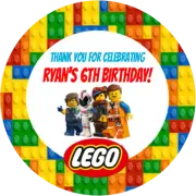 Personalised Lego circle round gloss labels stickers favour loot bag