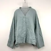 Simpson Handmade Custom Linen Top Women OS Blue NWT Lagenlook Lagom Button Up