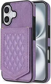 for iPhone 12 Mini Case with Adjustable Lanyard Strap Credit Card Holder PU Leather Handbag Purse Kickstand Make Up Mirror Cover- Purple