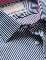 Hawes & Curtis Non-Iron Navy & White Bengal Stripe Extra Slim Fit Shirt | Contrast Detail Size: 17" collar, 37" sleeve