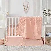 Brandream Gender Neutral Baby Crib Bedding Set 3 Pieces 100% Washed Cotton Like Linen Supersoft Classic Quilted Plaid Design Boho Bohemian Farmhouse Chic Nursery Collection (Blush)