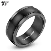 Mens TT 8mm Black Brushed Finished Stainless Steel Spinner Ring Size 6-15 (R10D)