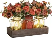 3 Pcs Mason Jar Centerpiece Table Decorations with Wood Tray and Led Light