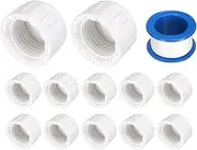 uxcell 12Pcs 1/2 Inch PT Female Thread PVC Pipe Fitting Cap, Cleanout Water Drain End Caps, Pipe Plug Socket Fittings with Tape for Water Heater Supply Lines, Plumbing, White