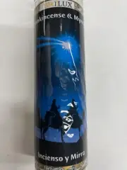 FRANKINCENSE & MYRRH SCENTED BROWN PILLAR CANDLE IN GLASS (INCIENSO Y MIRRA)