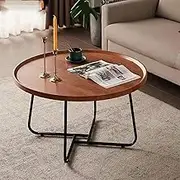 Round Coffee Table for Living Room Set of 2, Modern Nesting Side & End Tables for Home & Office Decor, Stacking End Side Table with Modern Wood & Metal Frame Accent Tables(Original Wood,70*70*46cm)