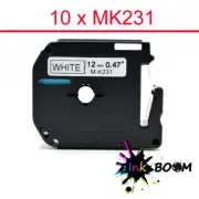 10 Label Compatible with Brother MK231 P-Touch Tape Black On White 12mm x 8m