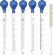 Asherxin 5 Pack 10ml Glass Pipette Dropper With Cleaning Brush - Lab Graduated Liquid Transfer Tool for Essential Oil With Rubber Cap