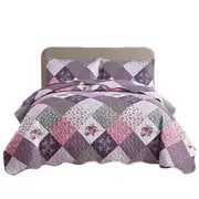Checked Pattern 2 Soft Bedspread Quilted Coverlet Patchwork Set Queen Size Bed