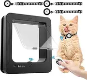 Dubcei Smart Cat Door, RFID Collar Activated Automatic Opening Cat Flap with 2 Sensor Keys & 1 Remote Control, 4 Way Locking, Black, Plastic, Cat Owners, Cat Door