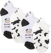 [Generic] 4 Pairs Cow Socks Cow Print Cow Decor Pants Faux Fur Rug Cow Pattern Socks for Spring Athletic Socks Cow to Feet Socks Women Ankle Socks Cow Stuff Sheer Socks Cotton White
