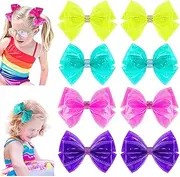 8PCS Waterproof Swim Bow Hair Bows for Girls, Jelly Multi-colored PVC Summer Swim Pool Bow Clips Transparent Hair Accessories for Toddlers Kids Teens(Swim Pool Bows D, 4inch)