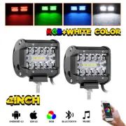2X4" RGB LED Work Light Bar Spot Flood Cube Pods Multi Color Music APP Bluetooth