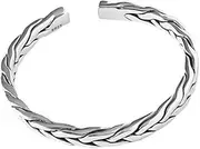 [HEYONA] Women Jewelry 925 Silver Sterling Bracelet Fashion Cuff Bangle Chain Bracelets,Vintage Twist Braided Cuff Bangle Adjustable Open Amulet Bracelet Jewelry Clothing Accessories (Color : Silver)