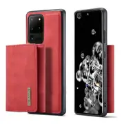 DG MING For Samsung Galaxy S20 Ultra Premium Trifold Wallet Leather Case With 2-in-1 Magnetic Detachable Card Holder Pocket Cover - Red
