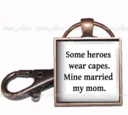 Stepdad Stepfather Dad Glass Top Key Chain 1" Copper Swivel Clip On Keychain