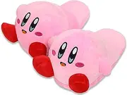 [Roffatide] Cartoon Kirby Cute Plush Open Back Floor Slippers Indoor Shoes Fuzzy Slippers with Rubber Sole for Women Pink