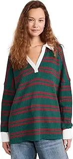 [FP Movement] Free People Women's Striped Travis Polo, Forest Combo, X-Large