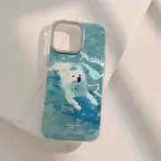 Blue White Puppy Back Cover For iPhone 16 15 14 13 12 11 Pro Max Plus Case Yeah