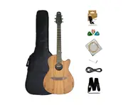 Haze 836 CEQGC Acoustic/Classical Guitar Pack,Spalted Maple Graphic,Round-Back,EQ