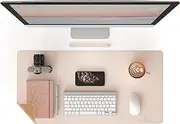 RENMTURE Dual-Sided Desk Pad, Natural Cork & PU Leather Large Mouse mats for Office and Home Work, Desk Protector Non-Slip, Waterproof, Easy Clean (Beige, 36"x17")