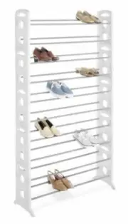 NEW 50 Pair White Plastic Metal Closet Shoe Organizer Storage Rack Boots 10 Tier