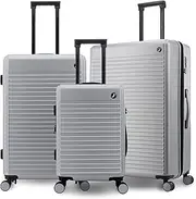 [J World New York] 3-Piece Luggage Set with Spinner Wheels. Expandable Hard-Side Suitcases
