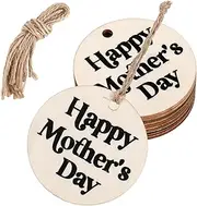 JarThenaAMCS 10Pcs Happy Mother' s Day Wood Gift Tags with Hemp Rope Rustic Wooden Hanging Sign for Mom Birthday DIY Craft Home Party Farmhouse Decor