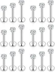 [Vsnnsns] 14G Lip Rings Stainless Steel Labret Jewelry Monroe Lip Rings Nail Cubic Zirconia Cartilage Tragus Helix Earrings Studs Medusa Piercing Jewelry for Women Men 6MM 8MM 10MM 18Pcs