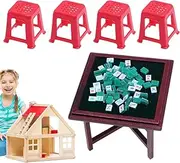 Lmyit Miniature Mahjong Set - Complete Chinese Mahjong Game Set | Cartoon Doll House Chinese Mahjong Kit for Girls, Children, Toddler