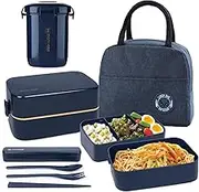 UHAPEER 2 Tier Lunch Box Bento Box with Lunch Bag | Cutlery, Bento Lunch Boxes with Adjustable Compartments for Adults and Kids, Portable Leakproof Food Container Lunchbox for Work and School