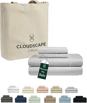 [CLOUDSCAPE LINEN] 100% Egyptian Cotton Sheets Queen Size Bed Set, 4 Pieces Luxury Bedding Sheet, 1000 Thread Count,Hotel Quality, Silky Soft, Breathable and Durable, Deep Pockets up to 17, Silver