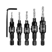 5 Piece Set Titanium coating Countersink Drill Woodworking Drill Bit Set Drilling Pilot Holes For Screw Sizes #5 #6 #8 #10 #12