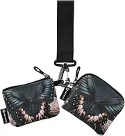 [XYMZR] Mini Zip Around Wristlet keychain Wallet Butterfly Closeup Flower for Women Personalized Pattern Detachable Dual Pouch Wristlet Portable Wallet Phone Coin Purse, Multi-colored, One Size