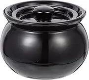 Housoutil Clay Soup Pot, 500ml Kitchen Soup Jar with Lid, Black Kitchen Ceramic Stew Jar for Home and Commercial
