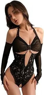 [JINZIJINYU] Sexy Bodysuit Lingerie Sexy See Through Lace Hollow Passion Jumpsuit Open Uniform Female Temptation Jumpsuit