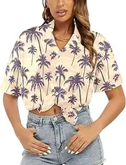 [Generic] Women's Short Sleeve T Shirt, Comfy Button Down T-Shirt,Soft Beach Summer Tops Blouses, Retro Island Whisper-111
