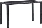 vidaXL Garden Table - Black, Stylish Outdoor Dining Table with Glass Tabletop, PE Rattan and Steel Frame, 123x60x74 cm