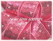 1.5 SHINY SEQUIN SPARKLE GLITZ BLING METALLIC RIBBON 4 CHEER HAIRBOW PINK 5YD