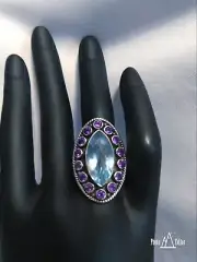Nicky Butler 7.35ct Aqua Quartz & Amethyst Ster Slvr Ring Sz 7 Ret: $209.95