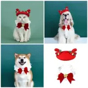 Dog Christmas Photo Props Supplies Puppy Beret Hat Necklace Christmas Hat