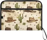 YMXFXP Cowboy Hat Cactus Expandable Filing Folder, 13-Pocket Funny Cute Design with Sticky Labels, A4 Letter Size Document Organizer for Office, School, Boys, Girls