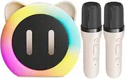 Karaoke Machine, Outdoor Portable Microphone and Speaker with Cute Ears, RGB Lighting 2 Wireless Mics Karaoke Speaker Set for Enhanced Parties Atmosphere