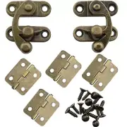2 Sets Antique Right and Left Latch Hook Hasp and 4pcs Small Box Mini Hinges