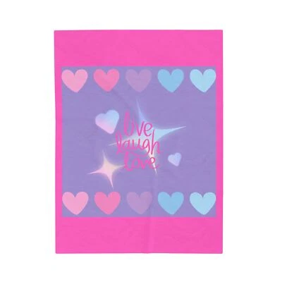 Velveteen Plush Blanket Purple Pink Hearts Live Laugh Love Design 30x40