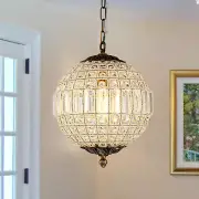 Antique Crystal Globe Chandelier, 11.8" Adjustable Crystal Sphere Classic Pendan